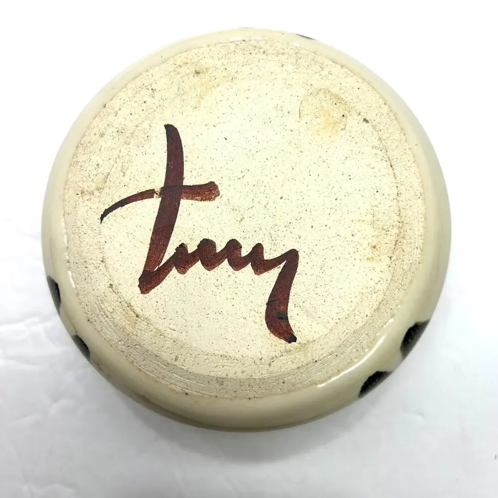 Vintage 1950's J Tury Handpainted Pastel Floral Pottery‎ Bud Vase Signed